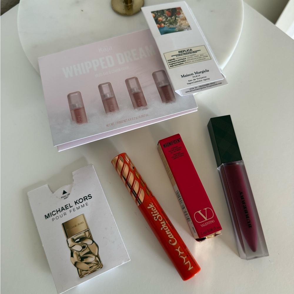 NWT set: Burberry full size lipstick, Valentino mascara,Maison Margiela, Kaja,MK